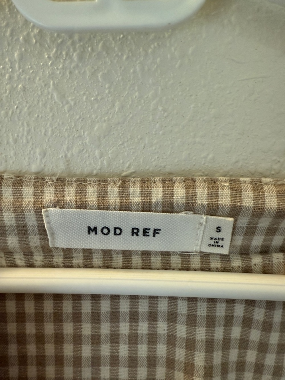 Mod Ref Beige Gingham Puff Sleeve Babydoll Dress - Picture 2 of 4